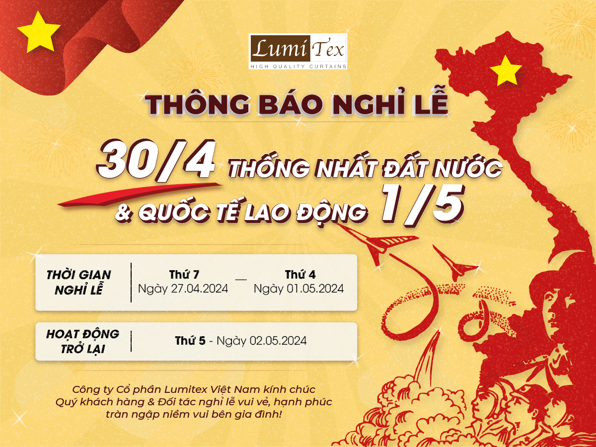 THÔNG BÁO NGHỈ ĐẠI LỄ 30/4 - 1/5