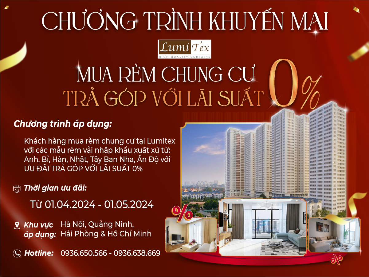 Chương trình khuyến mại mua rèm chung cư trả góp lãi suất 0%