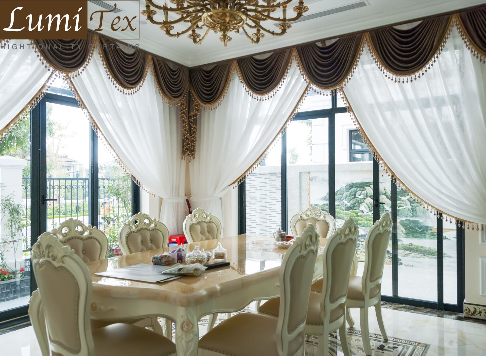 rèm tân cổ điển cho phòng ăn