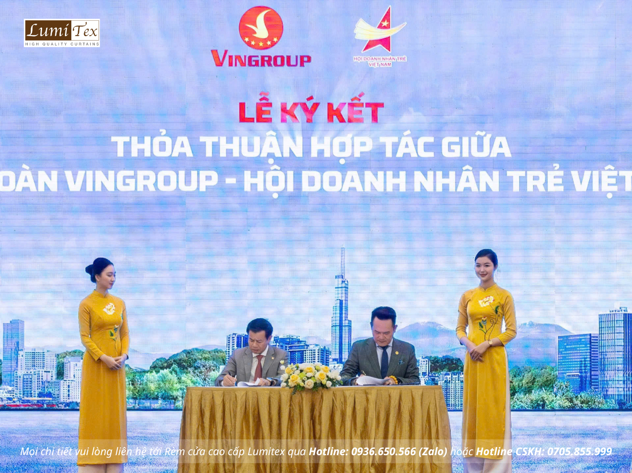 Lễ ký kết giữa Hội Doanh nhân trẻ Việt Nam và Tập đoàn Vingroup. Ảnh: BTC