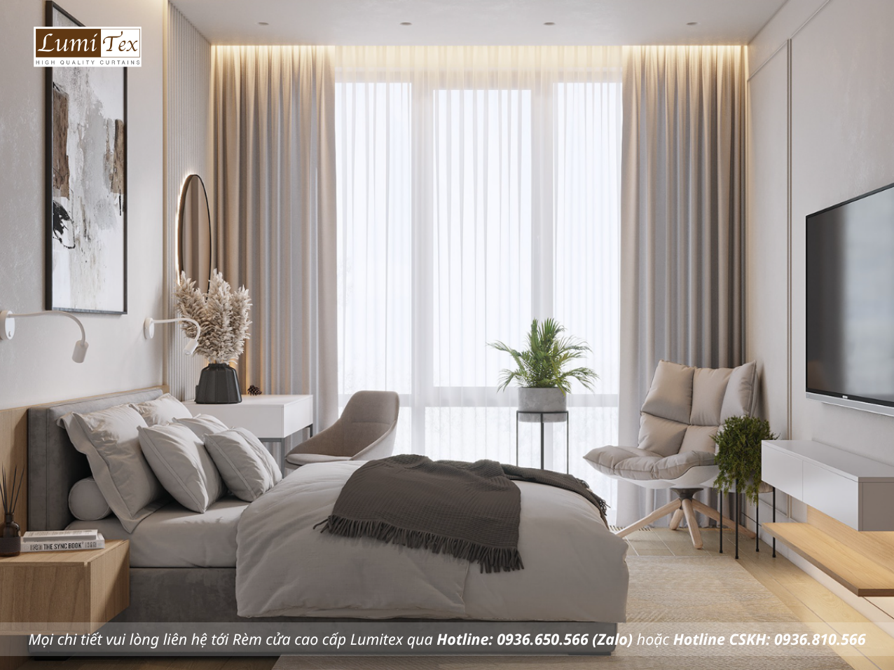 Lắp rèm chống nắng phòng ngủ giúp không gian riêng tư và mát mẻ