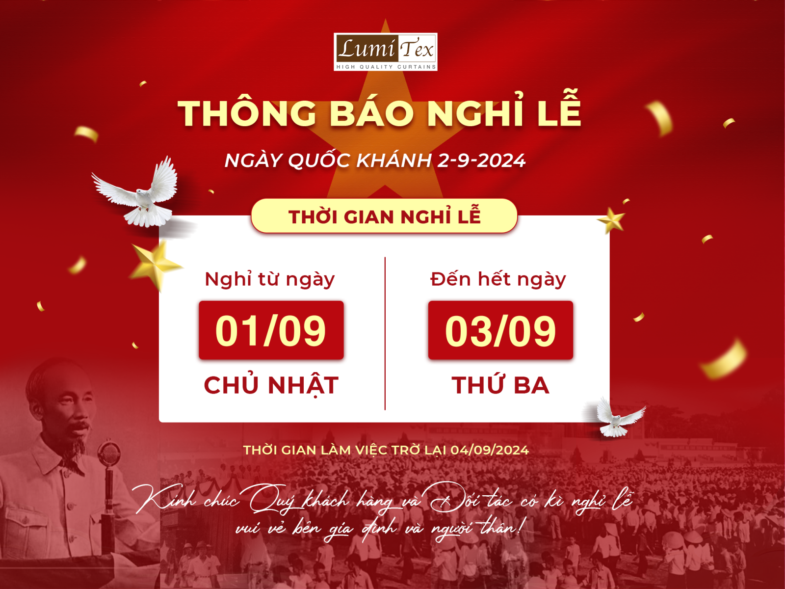 Lịch nghỉ lễ Quốc Khánh 2/9/2024