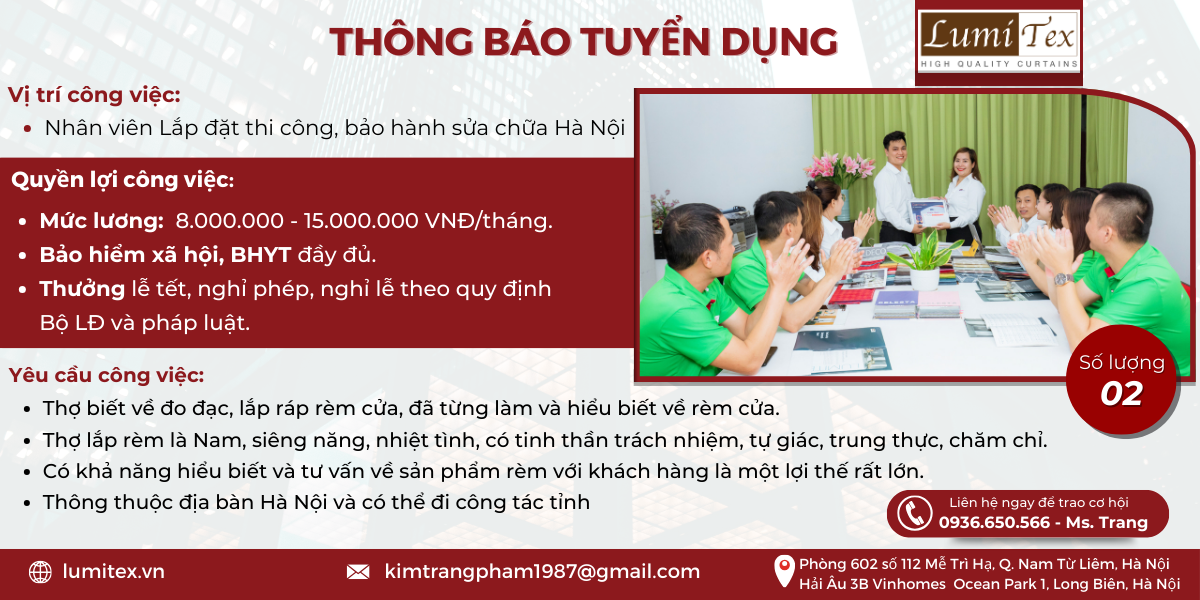 tuyển dụng Nhân Viên Lắp đặt thi công, bảo hành sửa chữa Hà Nội