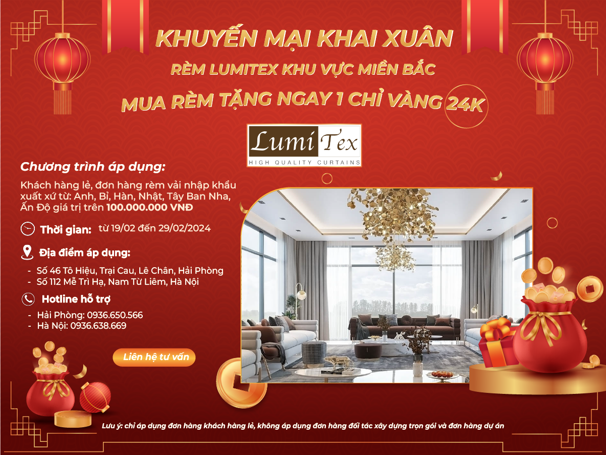 NHÂN DỊP KHAI XUÂN MUA RÈM LUMITEX TẶNG NGAY 1 CHỈ VÀNG 24K SUNG TÚC ĐẦU NĂM 