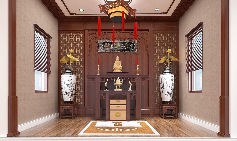 ​Rèm cửa phòng thờ cũng giúp giữ cho không gian phòng thờ luôn sạch sẽ và trang trọng