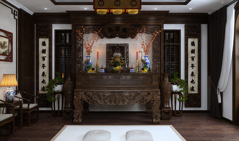 ​Rèm che phòng thờ không những mang lại thẩm mỹ mà còn thể hiện lòng tôn kính của gia chủ đối với thần linh và tổ tiên