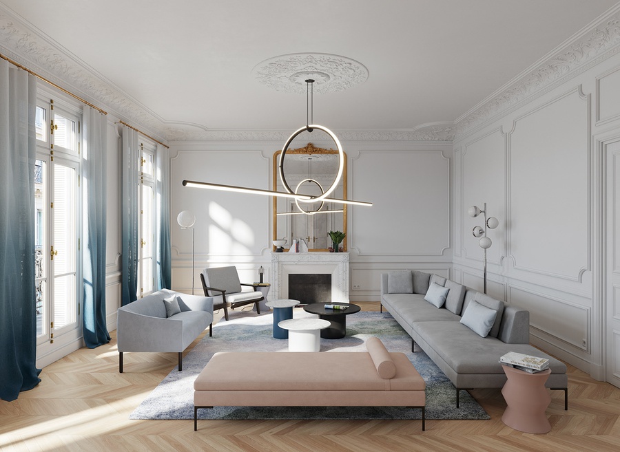 Rèm cửa cao cấp là lựa chọn rất được ưa chuộng của các căn penthouse vì vẫn giữ được sự riêng tư, lại giúp lấy ánh sáng tràn ngập căn phòng