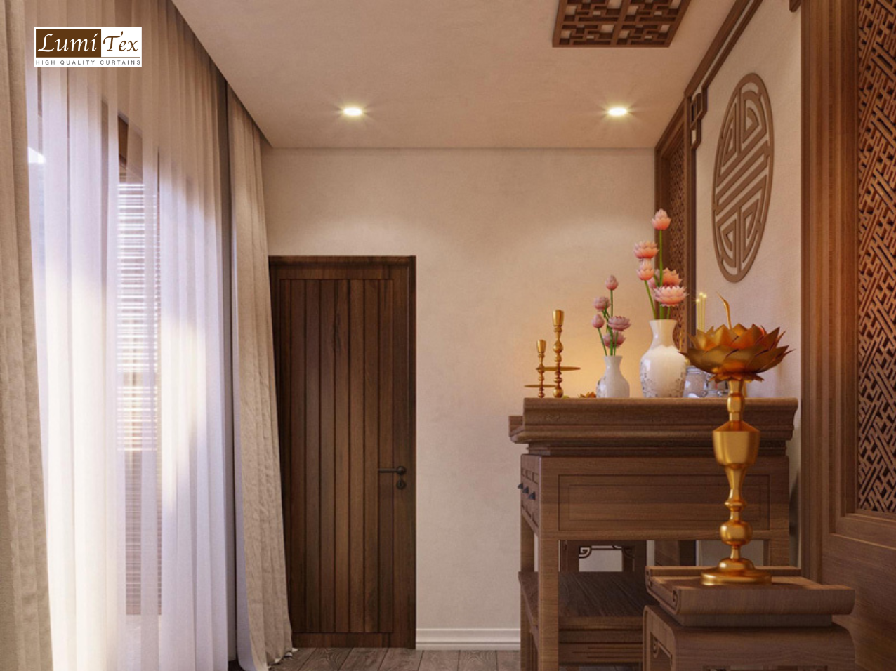 Việc chọn lựa chất liệu rèm che bàn thờ không chỉ là vấn đề về tính thẩm mỹ mà còn liên quan mật thiết đến phong thủy
