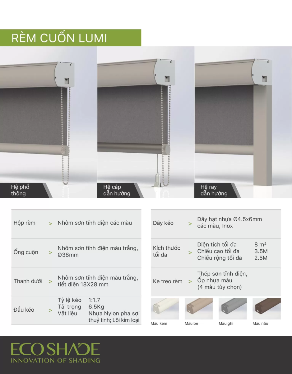 Rèm cuốn Hàn Quốc ECOSHADE hệ Lumi
