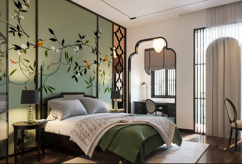 Rèm cửa mang phong cách Indochina vừa toát lên được sự trẻ trung của thời đại, vừa mang những giá trị tinh hoa dân tộc.