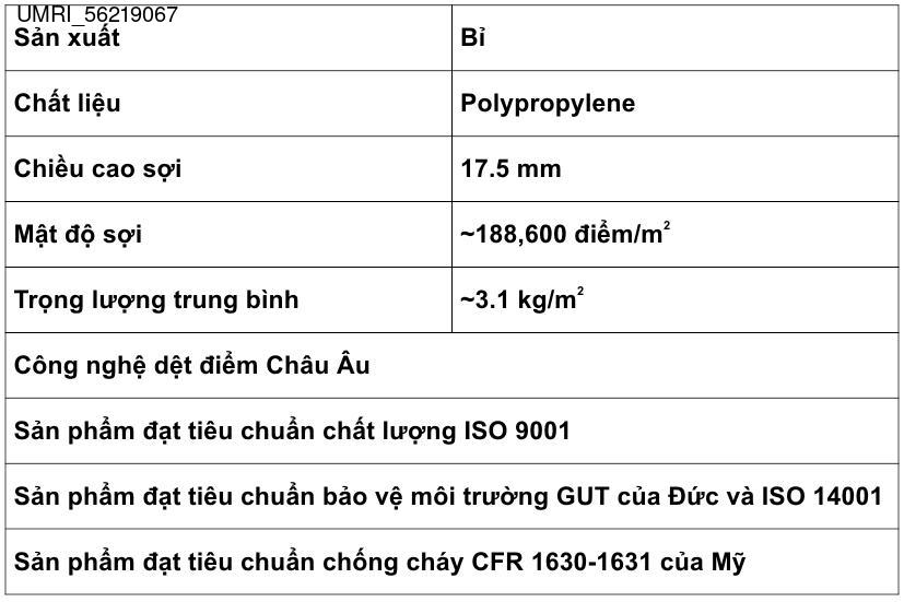 GIẤY CHỨNG NHẬN CHẤT LƯỢNG MẪU THẢM
