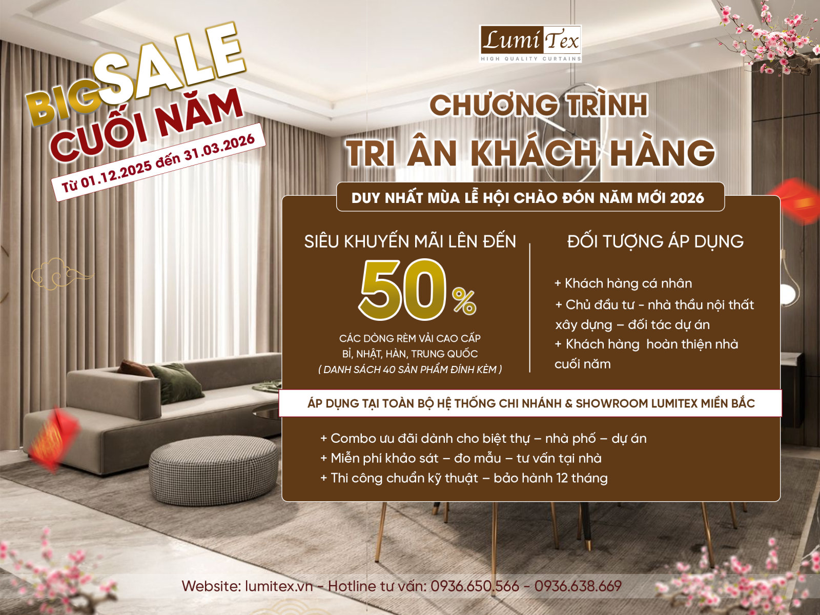 Khuyến mãi rèm cửa cuối năm 2025 – Rèm Lumitex giảm đến 50%