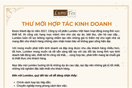 THƯ MỜI HỢP TÁC KINH DOANH – RÈM LUMITEX