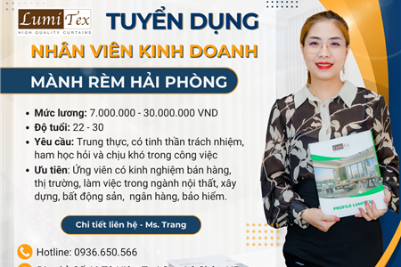 TUYỂN DỤNG NHÂN VIÊN KINH DOANH MÀNH RÈM HẢI PHÒNG