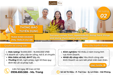 TUYỂN DỤNG NHÂN SỰ LUMITEX NĂM 2024 CHI NHÁNH HẢI PHÒNG