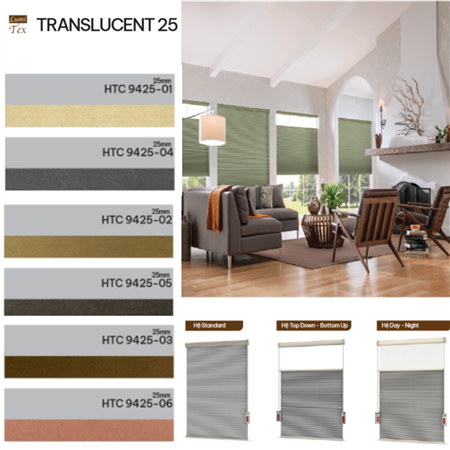 Rèm tổ ong Honeycomb mã TRANSLUCENT 25
